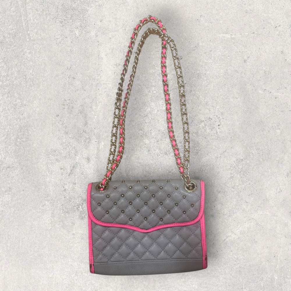 Rebecca Minkoff Affair Mini Studded Convertible Crossbody Bag Grey Neon Pink